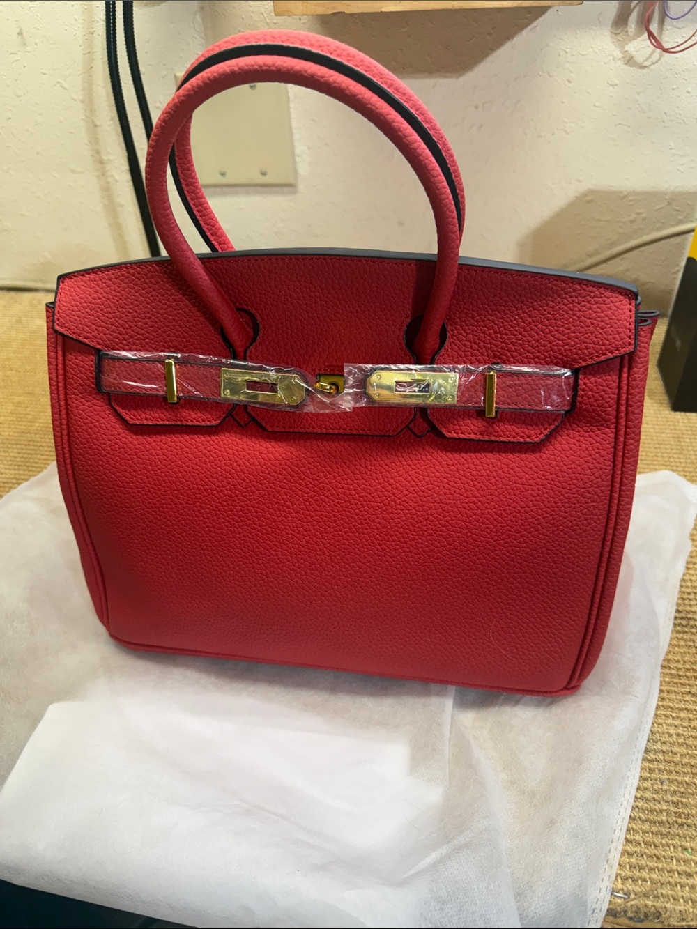 Red Structured Top-Handle Women’s Satchel